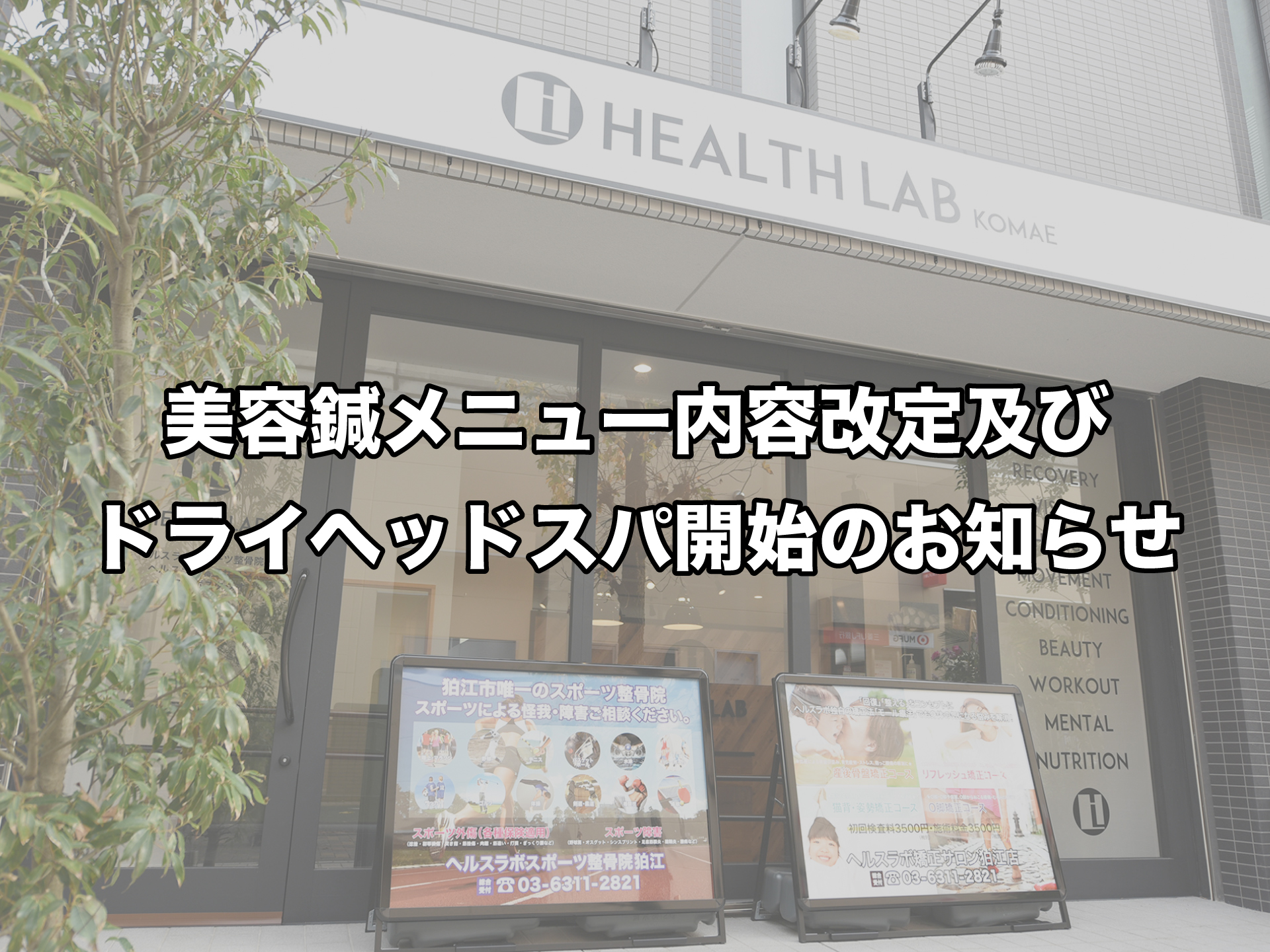 美容鍼料金改定およびドライヘッドスパメニュー開始のお知らせ